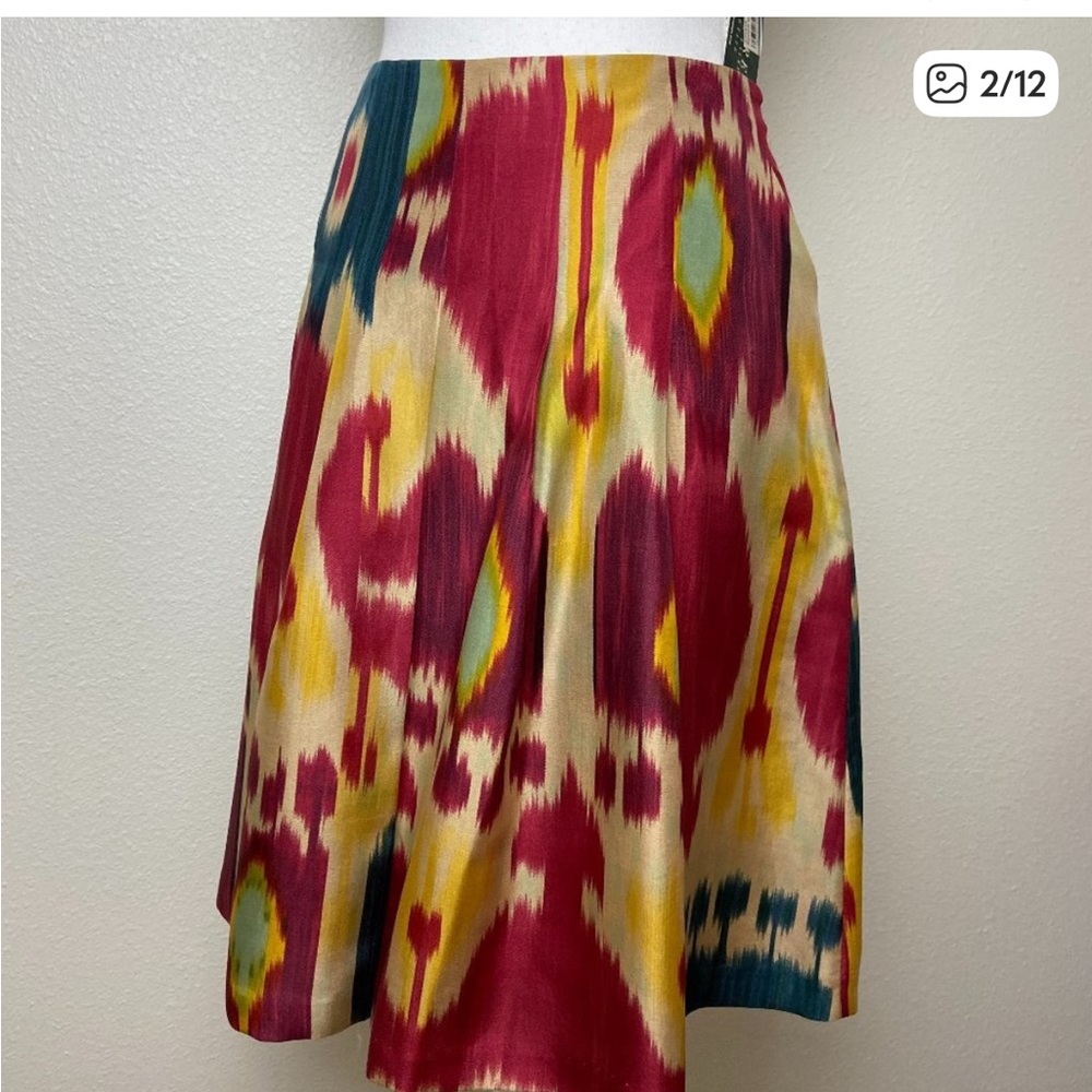 Ralph Lauren Multicolor Ikat Circle Skirt - Red, Yellow & Green 100% Silk.
